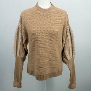 Jonathan Simkhai Ribbed Puff Sweater Long Sleeve Mock Neck Wool Chevron Stitch